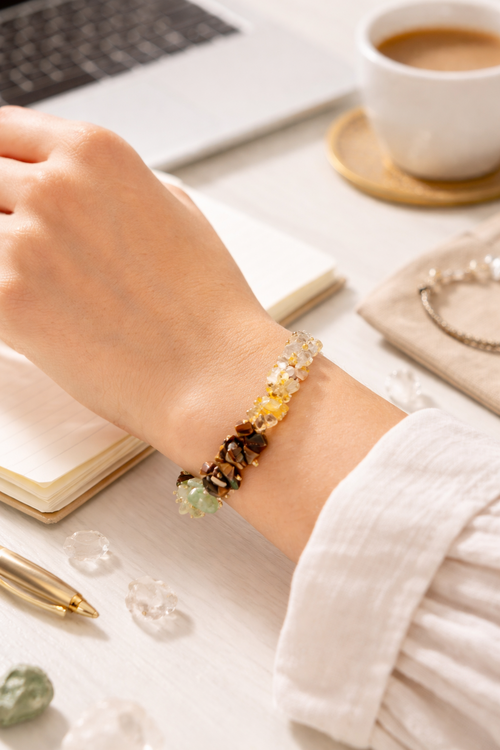 Dhan Sukh Crystal Chips Bracelet with Raw Selenite Plate