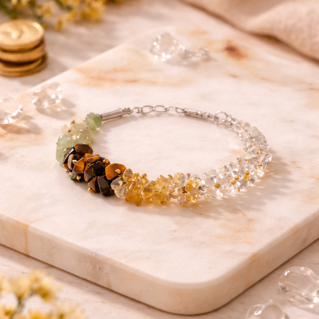 Dhan Sukh Crystal Chips Bracelet with Raw Selenite Plate