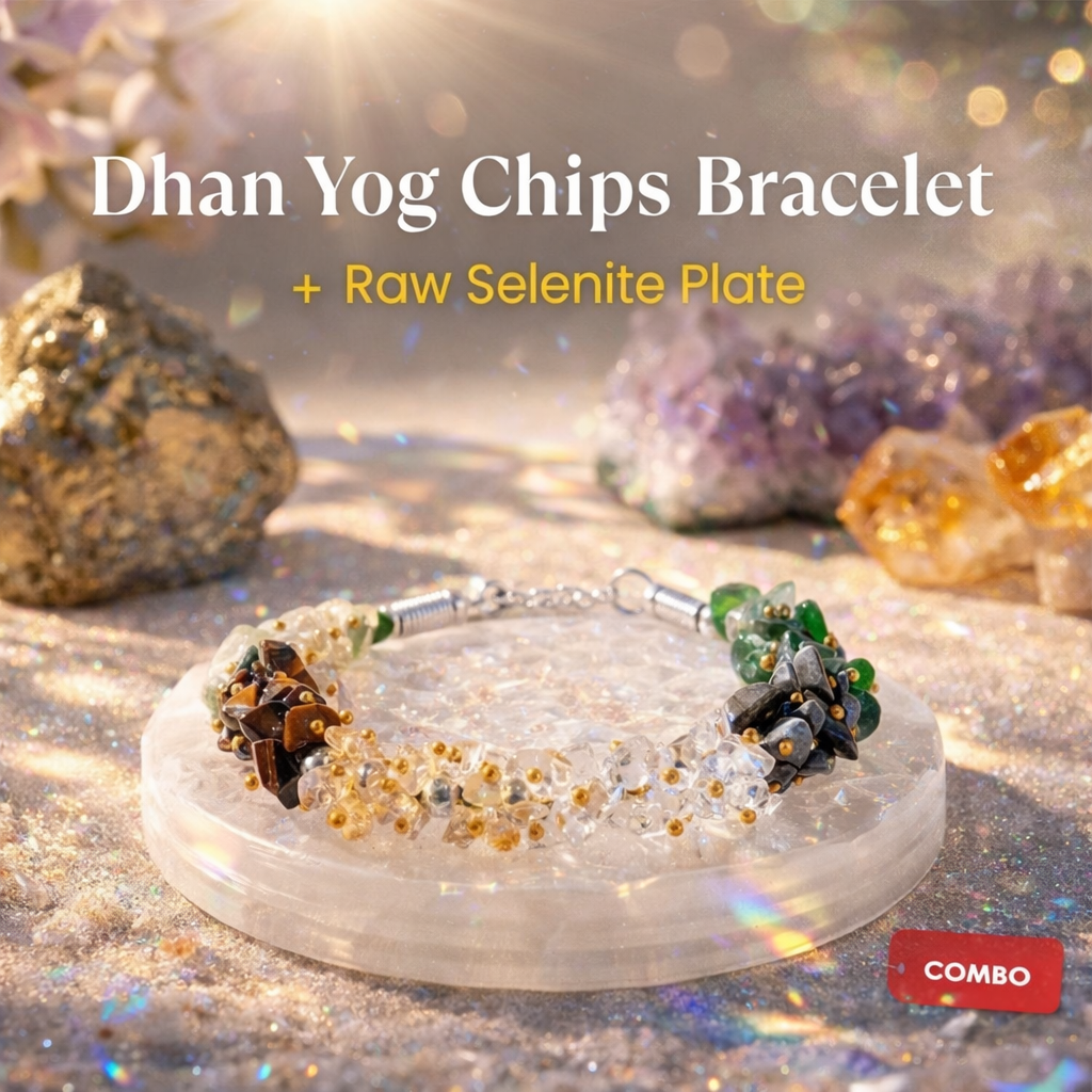 Dhan Sukh Crystal Chips Bracelet with Raw Selenite Plate