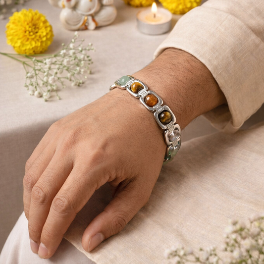 Dhan Yog Metal Bracelet – Certified Natural Crystal Beads 8mm | Premium Collection