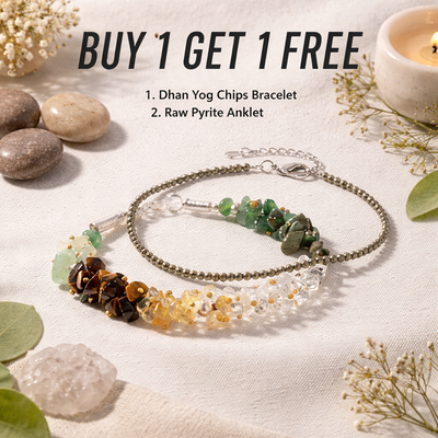 Dhan Yog Crystal Chips Bracelet & Raw Pyrite Anklet Set