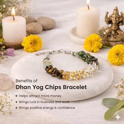 Dhan Yog Crystal Chips Bracelet & Raw Pyrite Anklet Set