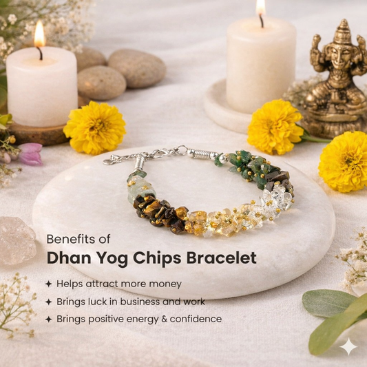Dhan Yog Crystal Chips Bracelet & Raw Pyrite Anklet Set