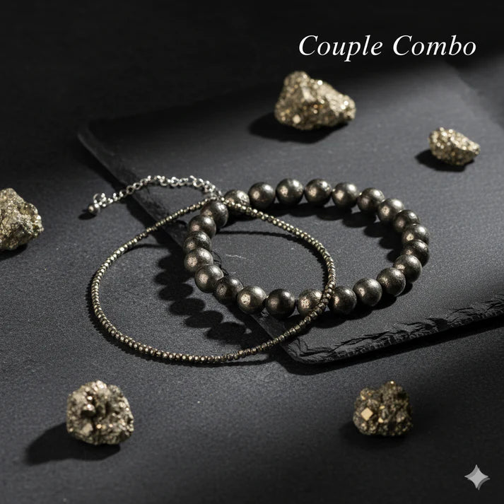 Raw Pyrite Anklet & Bracelet Couple Jewelry Set