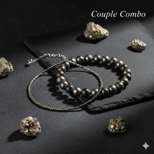 Raw Pyrite Anklet & Bracelet Couple Jewelry Set