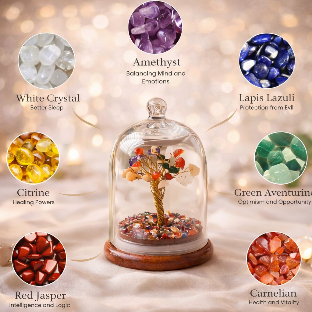 Crystal Wish Tree in Glass Dome – A Symbol of Growth, Luck & Positive Energy