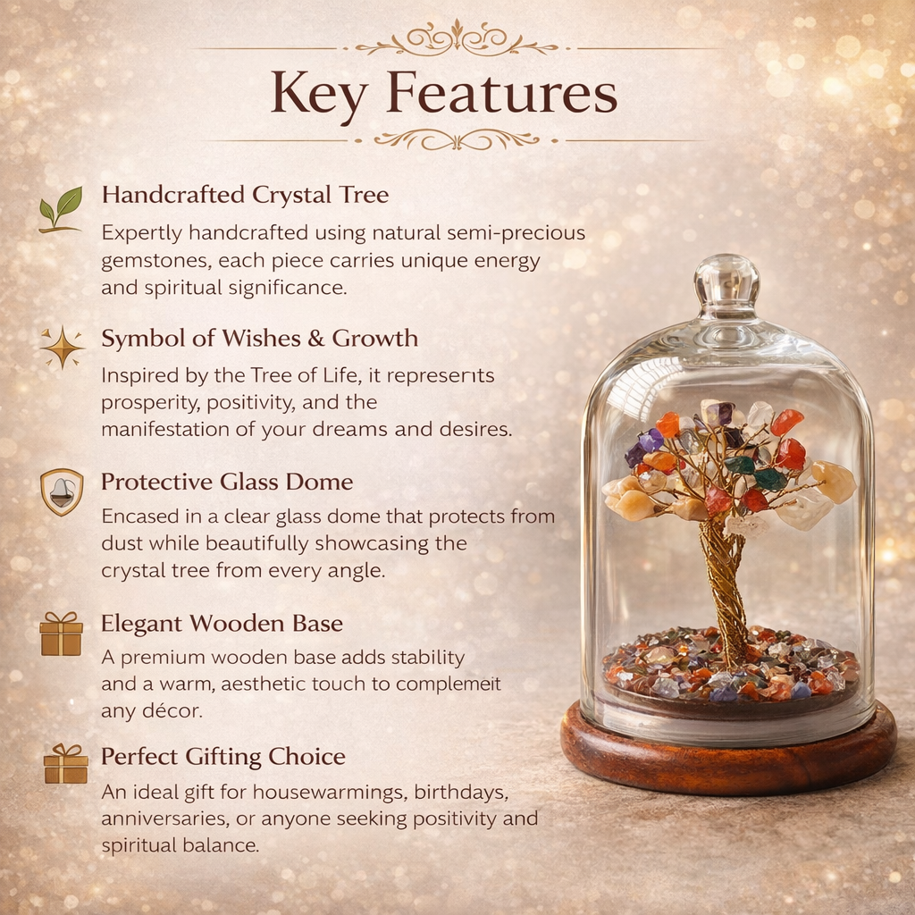 Crystal Wish Tree in Glass Dome – A Symbol of Growth, Luck & Positive Energy