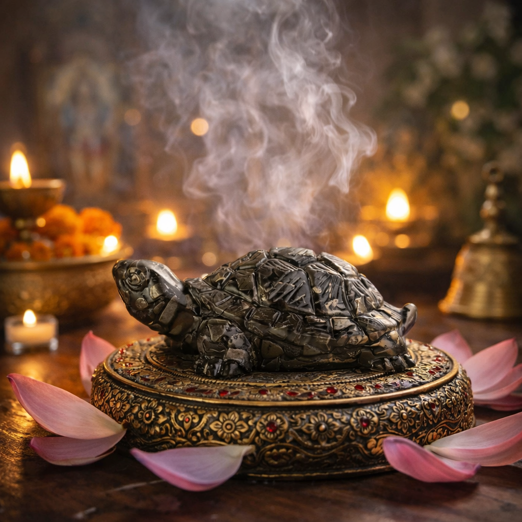 Pyrite Tortoise on Raw Selenite Plate Decor