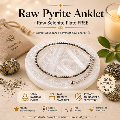 Natural Raw Pyrite Crystal Anklet + Selenite Plate