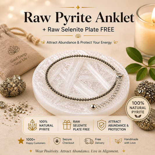 Natural Raw Pyrite Crystal Anklet + Selenite Plate