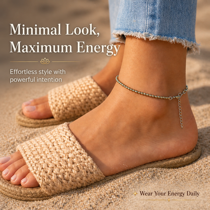 Natural Raw Pyrite Crystal Anklet + Selenite Plate