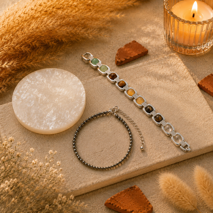 Wealth Crystal Kit – Pyrite Anklet, Bracelet & Selenite Plate