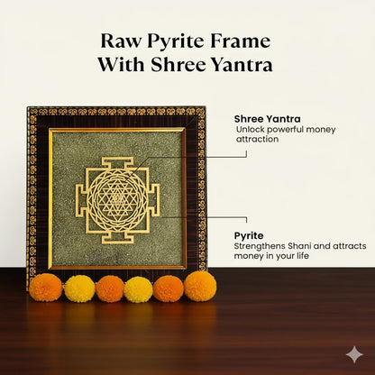 Shree Yantra on Raw Pyrite Stone Frame