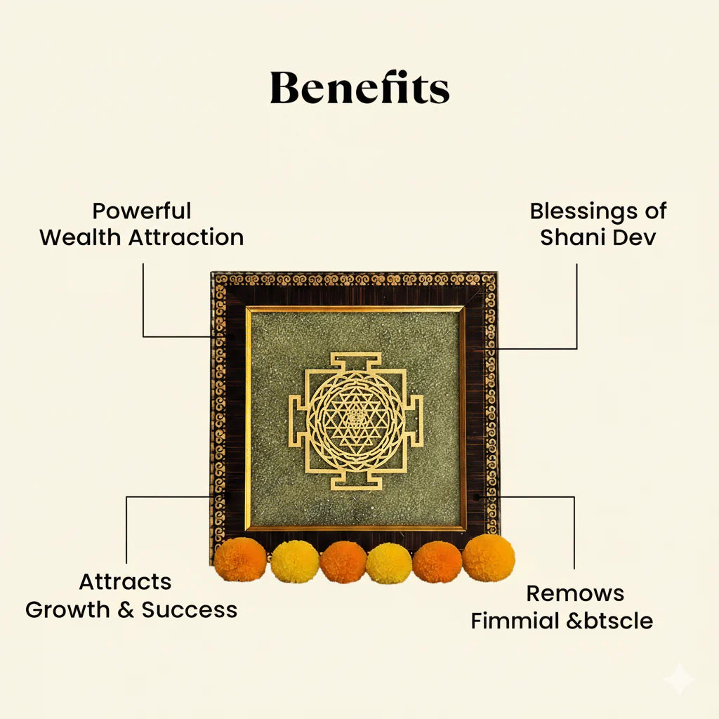 Shree Yantra on Raw Pyrite Stone Frame