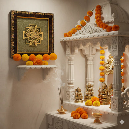 Shree Yantra on Raw Pyrite Stone Frame