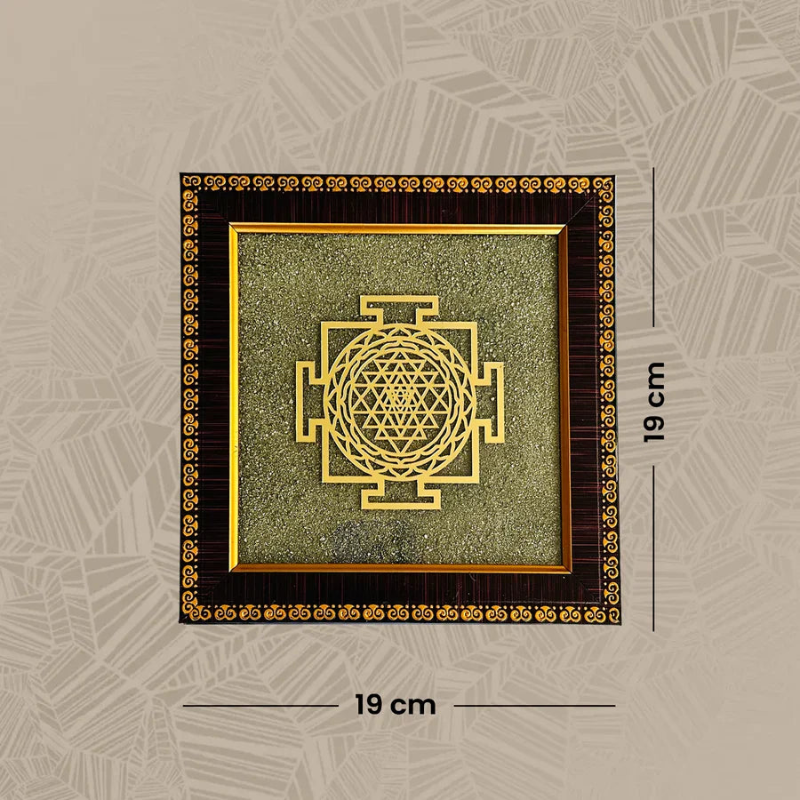Shree Yantra on Raw Pyrite Stone Frame