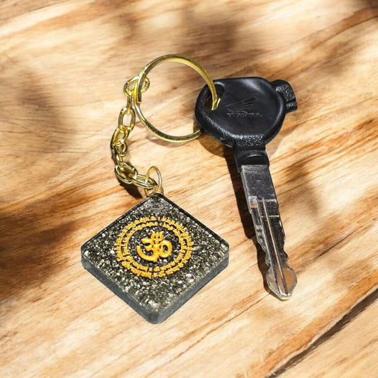 Raw Pyrite - Om Dhan Varsha Keychain
