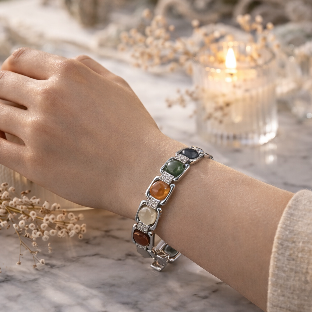 Dhan Yog Metal Bracelet – Certified Natural Crystal Beads 8mm | Premium Collection